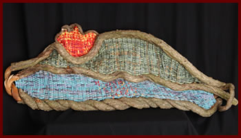 Bermuda, a woven mountainscape by basket artist Tina Puckett of Winsted, CT