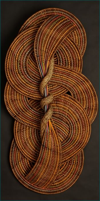 Circles and Curves is a large woven wallhanger by American master weaver Tina Puckett of Winsted, CT