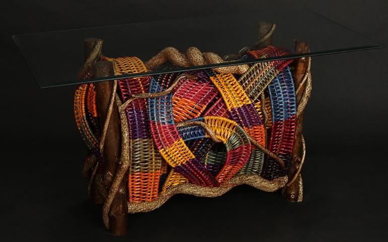 The Perfect End end table, built and woven by American master weaver Tina Puckett of Winsted, CT