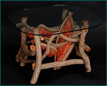 The Foliage Table was custom built and custom woven by master weaver Tina Puckett of Tina's Baskets in Winsted, CT