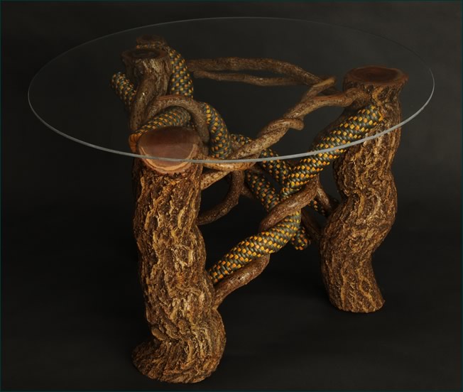 Triangle and Circle, an endtable built and woven by American master weaver Tina Puckett of Winsted, CT